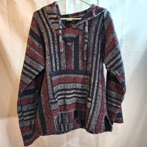 Red, Blue & Gray Striped Drug Rug